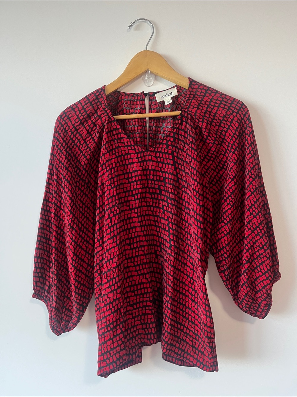 Soaked in Luxury Red Patterned V-Neck Balloon Sleeve Top